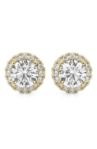 Badgley Mischka 14k Gold Round Cut Lab-created Diamond Halo Stud Earrings In Yellow Gold