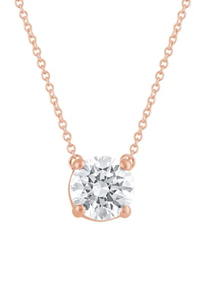 Badgley Mischka 14k Gold Round Cut Lab-created Diamond Pendant Necklace In Pink