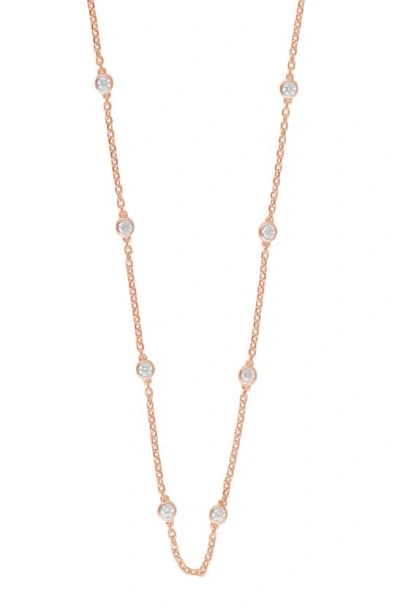 Badgley Mischka 14k Gold Round Cut Lab-created Diamond Station Chain Necklace In Rose Gold