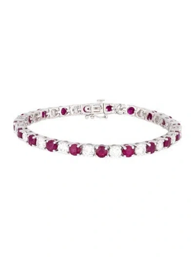 Pre-owned Badgley Mischka 14k Lab-grown Diamond & Ruby Tennis Bracelet, 6.75" In Multi