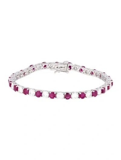 Pre-owned Badgley Mischka 14k Lab-grown Diamond & Ruby Tennis Bracelet, 6.75" In Multi