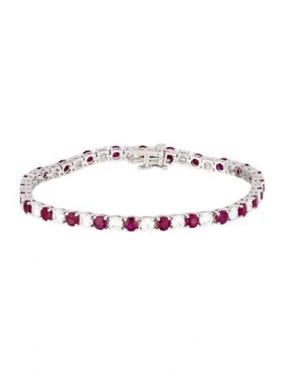 Pre-owned Badgley Mischka 14k Lab-grown Diamond & Ruby Tennis Bracelet, 8" In Multi