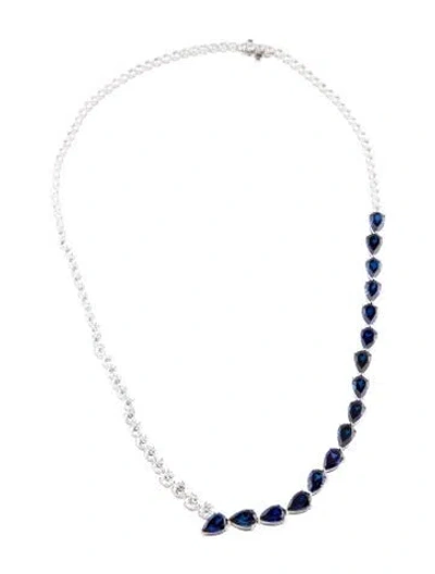 Pre-owned Badgley Mischka 14k Lab-grown Diamond & Synthetic Sapphire Collar Necklace, 17.5" In Multi