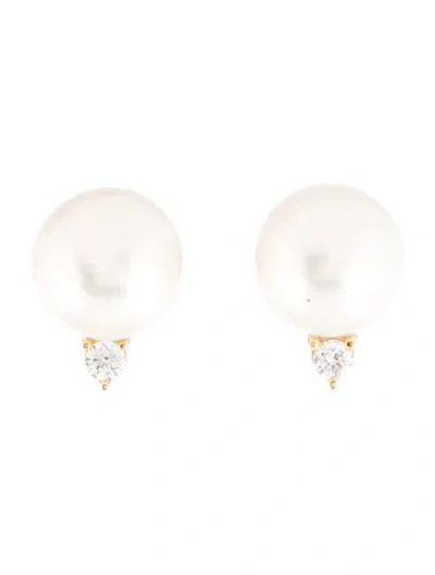 Pre-owned Badgley Mischka 14k Pearl & Lab-grown Diamond Stud Earrings In Multi