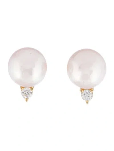 Pre-owned Badgley Mischka 14k Pearl & Lab-grown Diamond Stud Earrings In Multi