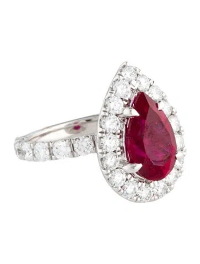 Pre-owned Badgley Mischka 14k Synthetic Ruby & 2.10ctw Lab-grown Diamond Cocktail Ring In Multi