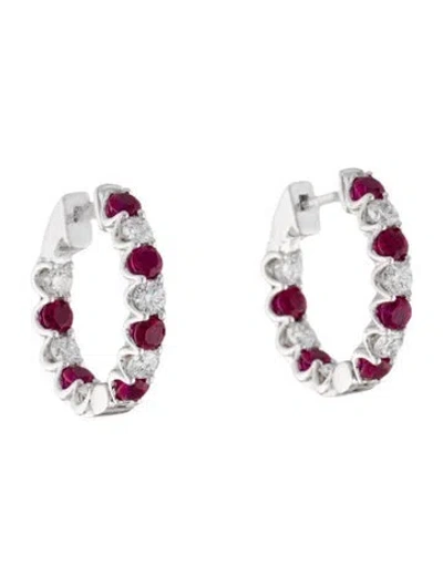 Pre-owned Badgley Mischka 14k Synthetic Ruby & Lab-grown Diamond Inside-out Hoop Earrings In Multi