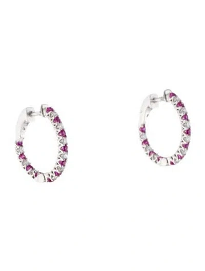 Pre-owned Badgley Mischka 14k Synthetic Ruby & Lab-grown Diamond Inside-out Hoop Earrings In Multi