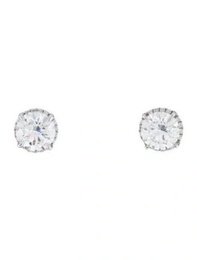 Pre-owned Badgley Mischka 18k 4.01ctw Lab-grown Diamond Halo Stud Earrings In Multi