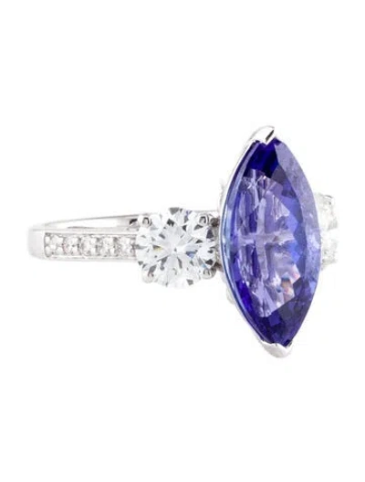 Pre-owned Badgley Mischka 18k Tanzanite & Lab-grown Diamond Cocktail Ring In Multi