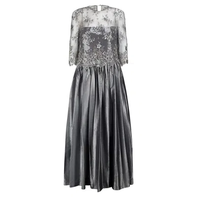 Pre-owned Badgley Mischka 1990s  Gunmetal Silver Ball Gown With Sequinned Bodice In Gray