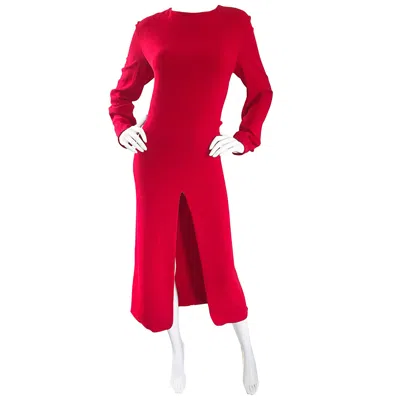 Pre-owned Badgley Mischka 1990s  Size 10 / 12 Lipstick Red Long Sleeve Evening Midi Dress