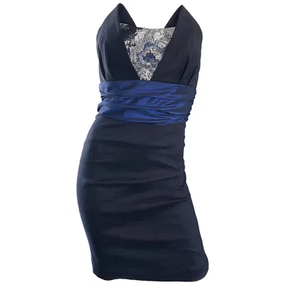 Pre-owned Badgley Mischka 2000s Sz 4 Vintage Avant Garde Black Navy Blue Sequin Mini Dress