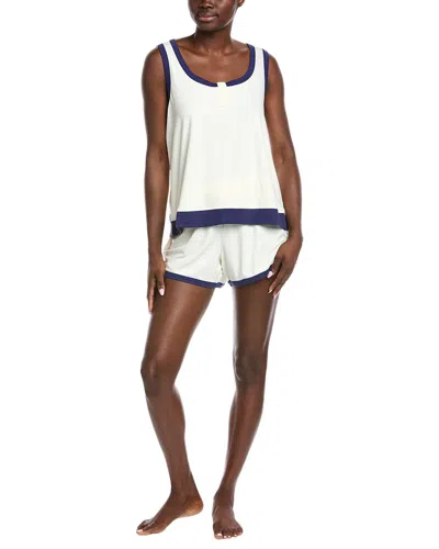 Badgley Mischka 2pc Yummy Henley Shirt & Short Set In White