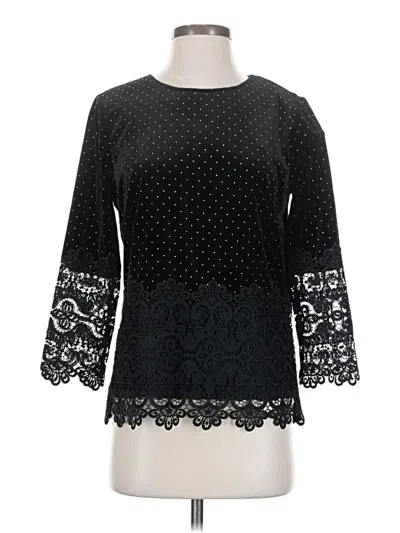 Pre-owned Badgley Mischka 3/4 Sleeve Top Black Boatneck Tops