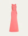 Badgley Mischka 3d Floral Scuba Gown In Coral