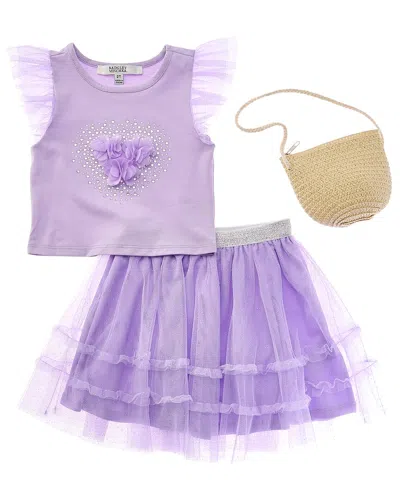 Badgley Mischka Kids' 3pc Top, Skirt & Purse Set In Purple