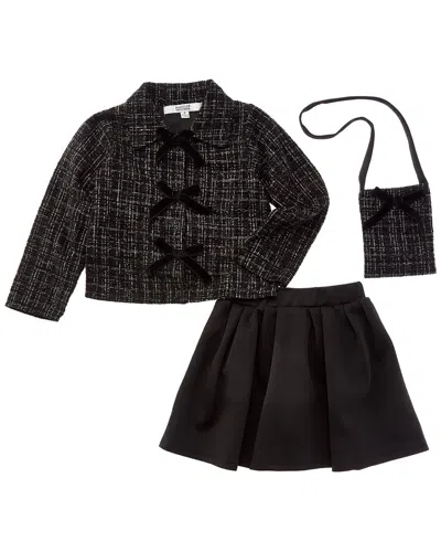Badgley Mischka 3pc Tweed Jacket & Skort Set In Black