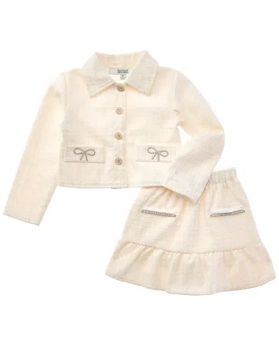 Badgley Mischka 3pc Tweed Jacket & Skort Set In White