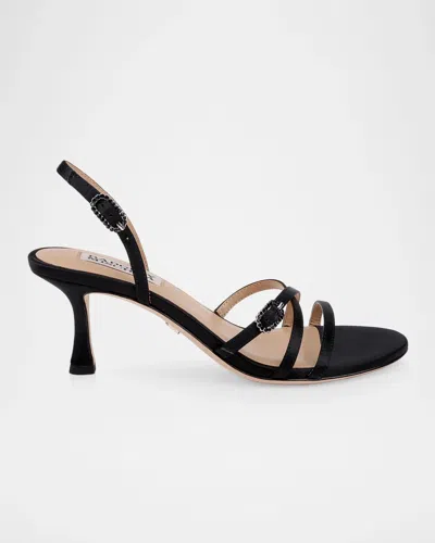 Badgley Mischka 65mm Yukon Embellished Satin Slingback Sandals In Black