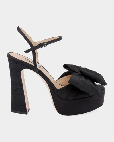 Badgley Mischka 85mm Olivia Satin Bow Platform Sandals In Black