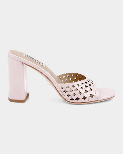 Badgley Mischka 85mm Omni Laser-cut Heart Leather Mule Sandals In Pink