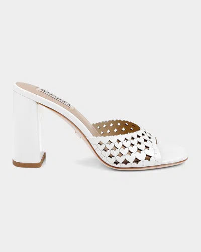 Badgley Mischka 85mm Omni Laser-cut Heart Leather Mule Sandals In White