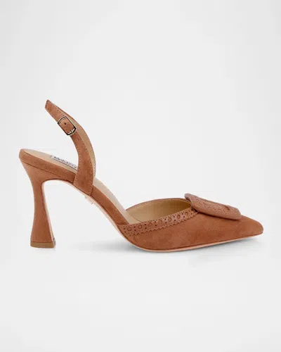 Badgley Mischka 85mm Yanira Suede Buckle Slingback Pumps In Animal Print