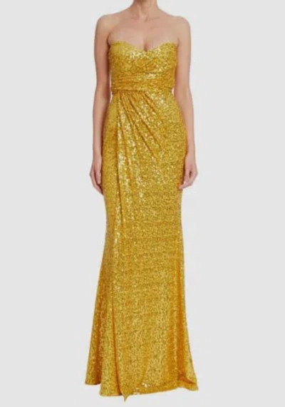 Pre-owned Badgley Mischka $880  Women's Gold Sequined Strapless Draped Gown Dress Size 2