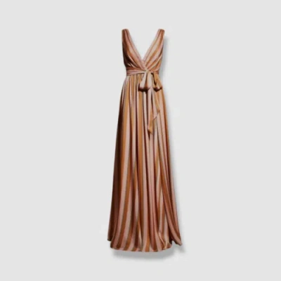 Pre-owned Badgley Mischka $950  Women's Pink Striped V-neck Sleeveless Gown Dress Size 4