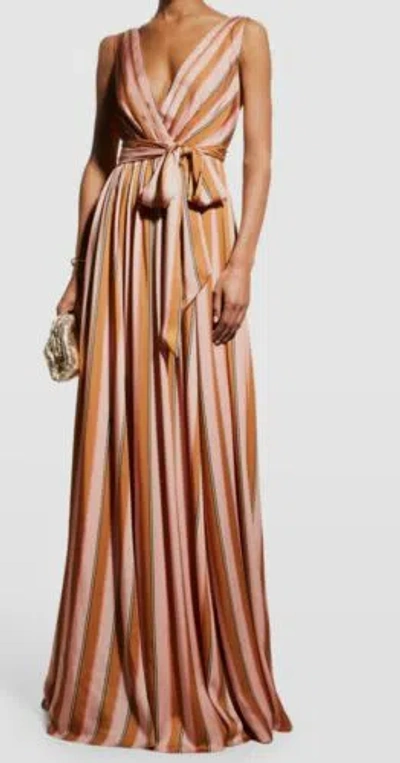 Pre-owned Badgley Mischka $951  Women's Pink Striped Sleeveless V-neck Gown Dress Size 10