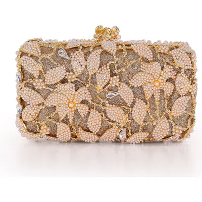 Badgley Mischka Adelaide Floral Vine Pearl And Crystal Beaded Minaudiere In Gold