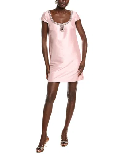 Badgley Mischka A-line Beaded Scoop Cocktail Dress In Pink