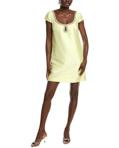 Badgley Mischka A-line Beaded Scoop Cocktail Dress In Yellow