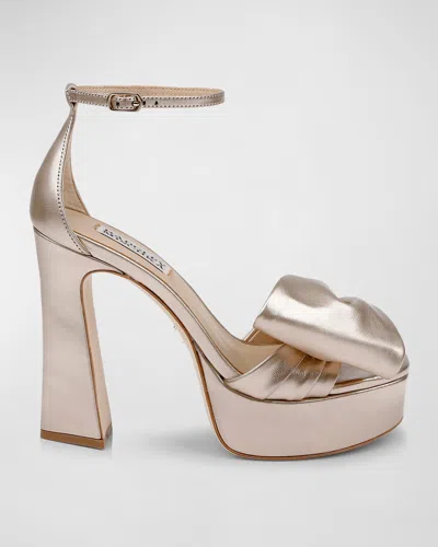 Badgley Mischka Alora Metallic Bow Platform Sandals In Gold