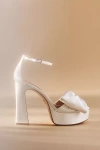 Badgley Mischka Alora Silk Bow Platform Sandals In White