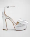 Badgley Mischka Alora Silk Bow Platform Sandals In Soft White