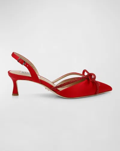 Badgley Mischka Angelina Silk Shimmer Bow Slingback Pumps In Red