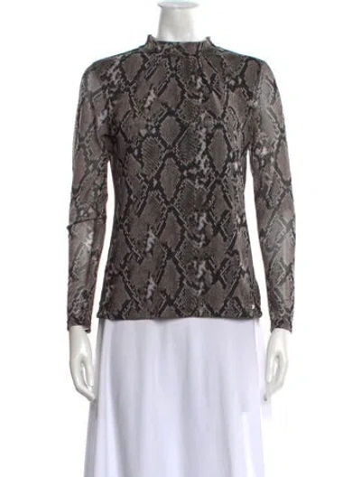 Pre-owned Badgley Mischka Animal Print Mock Neck Top In Multicolor