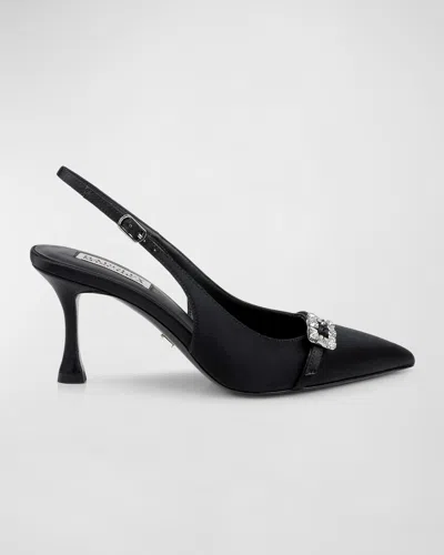 BADGLEY MISCHKA ANNMARIE GLITTER BUCKLE SLINGBACK PUMPS