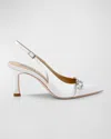 Badgley Mischka Annmarie Glitter Buckle Slingback Pumps In White