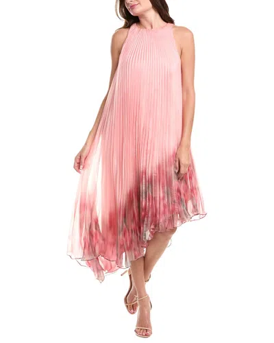 Badgley Mischka Asymmetrical Pleated Midi Dress In Pink