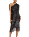 Badgley Mischka Asymmetrical Sequin Gown In Black