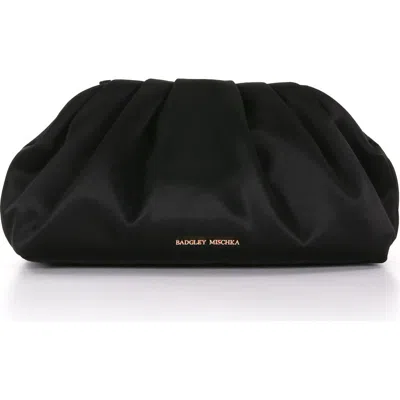 Badgley Mischka Audrey Silk Satin Zipper Top Pouch Clutch In Black