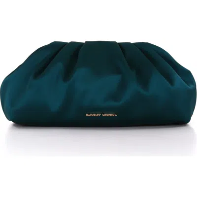 Badgley Mischka Audrey Silk Satin Zipper Top Pouch Clutch In Blue