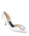 Badgley Mischka Fabia Embellished Pointed Toe Pump In White Satin