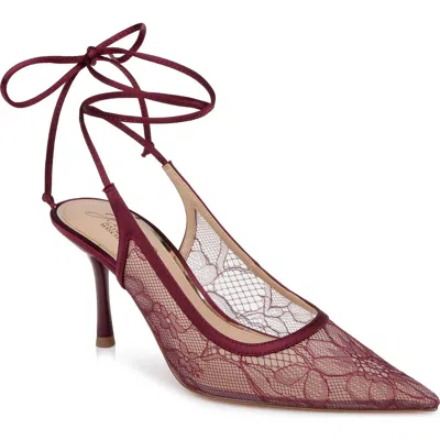 Badgley Mischka Bari Ankle Wrap Mesh Pump In Burgundy