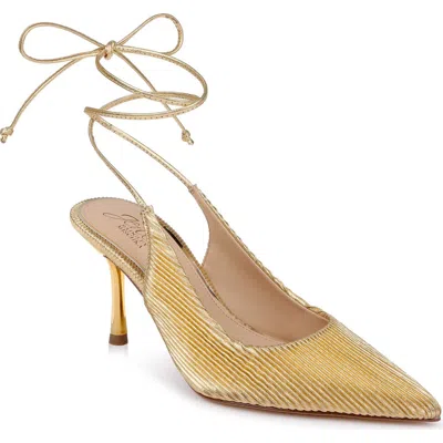 Badgley Mischka Bari Ankle Wrap Mesh Pump In Gold