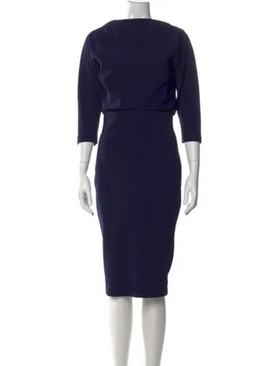 Pre-owned Badgley Mischka Bateau Neckline Knee-length Dress In Blue