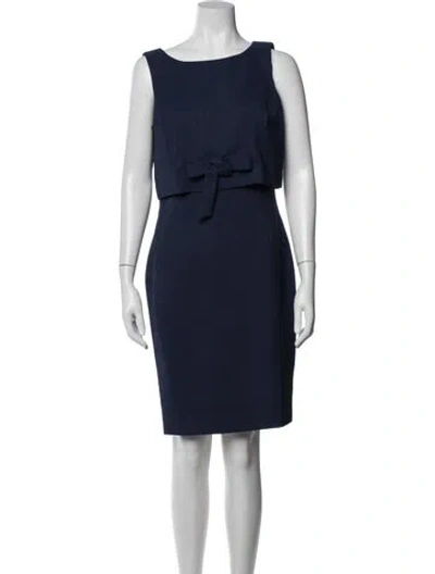 Pre-owned Badgley Mischka Bateau Neckline Knee-length Dress In Blue